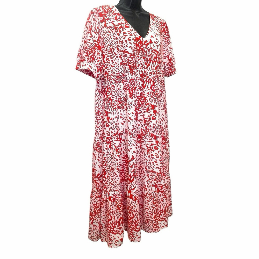 Jodifl Womens Large Animal Print Dress V Neck Pockets Lined Red White NWT - Picture 5 of 14